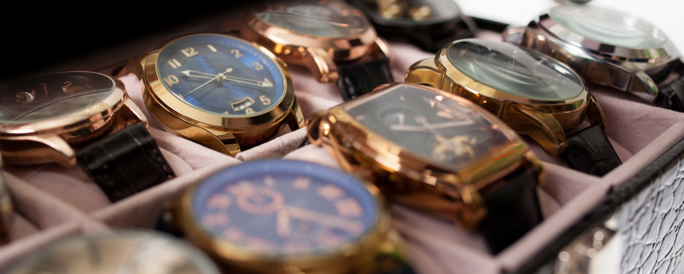 wristwatch flat lay