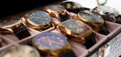 wristwatch flat lay