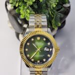 Luxury Gold & Silver Date Watch – Green Dial (Men)